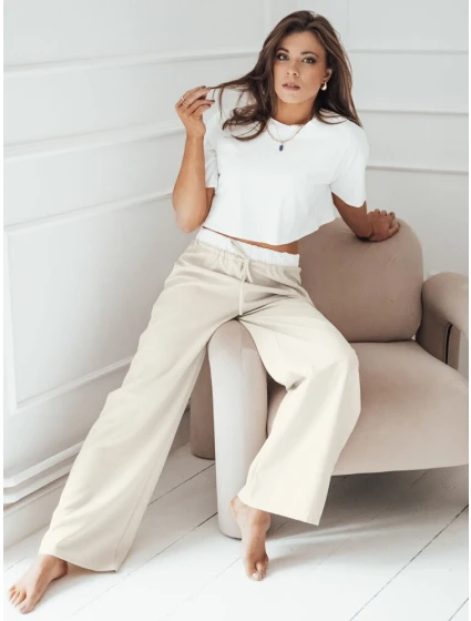 Dámské kalhoty s širokými nohavicemi béžové Dstreet model 21977031 - FashionStreet