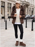 Pikowana kurtka damska z kapturem brązowa model 22371770 - FashionStreet