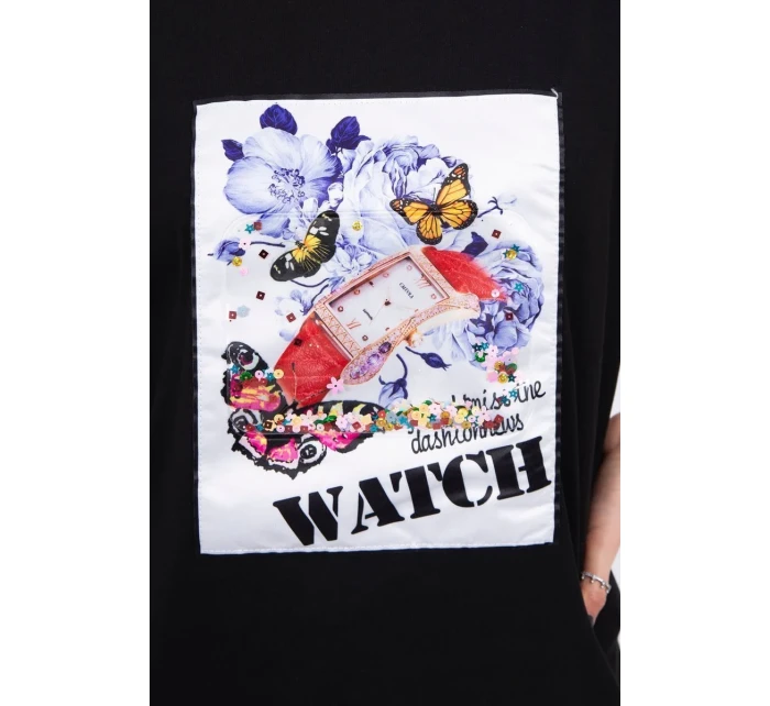 Halenka s grafikou 3D Watch černá Halenka s grafikou 3D Watch černá