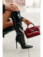 Kozaki Lakierowane Ocieplane Na Szpilce Z Klamrą Czarne Tameliae