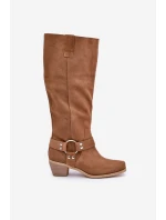 Zamszowe Kozaki Na Niskim Obcasie Z Cholewką Przed Kolano Zazoo 3444/O Camel