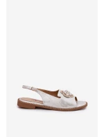 Sandały Damskie Na Płaskim Obcasie Z Ozdobnym Detalem S.Barski KV51-080 Srebrne