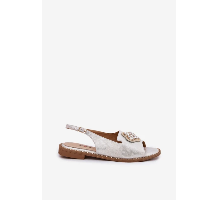 Sandały Damskie Na Płaskim Obcasie Z Ozdobnym Detalem S.Barski KV51-080 Srebrne