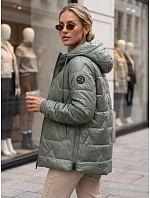 Dámska prešívaná prechodná bunda s kapucňou, zelená, FashionStreet TY5802