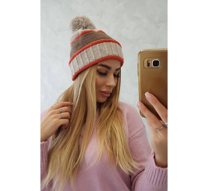 Dámska čiapka Kinga K297 beige + mocca + red
