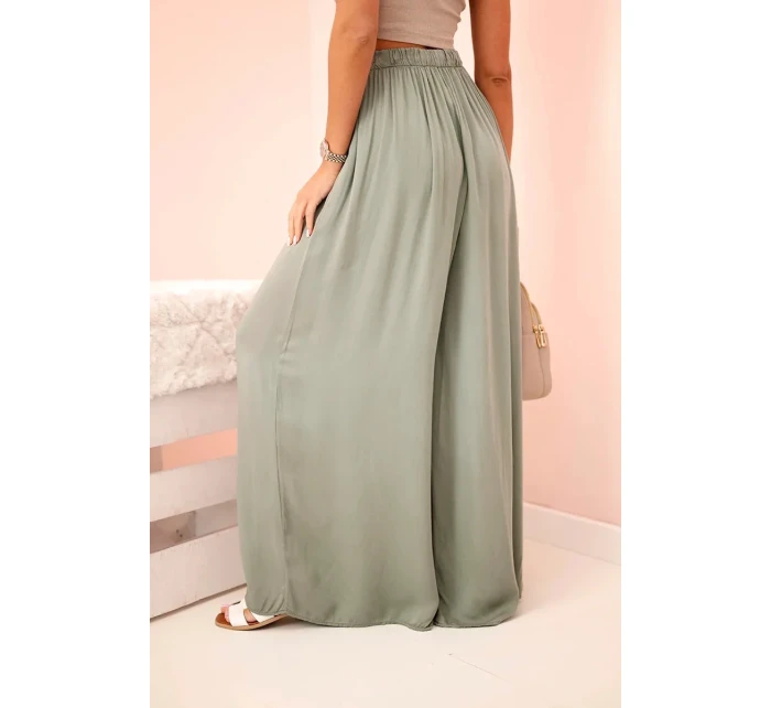 Dámske široké viskózové nohavice s elastickým pásom khaki Dámske široké viskózové nohavice s elastickým pásom khaki