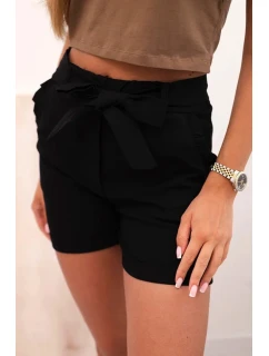 Dámske šortky s mašľou a volánikmi čierne