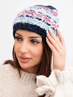 Dámska zimná čiapka s farebným vláknom a elastickou šnúrkou K352 modrá+tmavo ružová