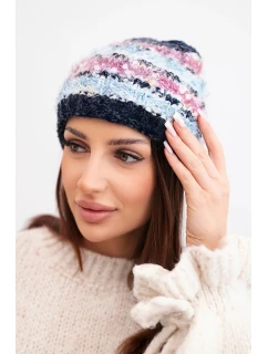 Dámska zimná čiapka s farebným vláknom a elastickou šnúrkou K352 modrá+tmavo ružová