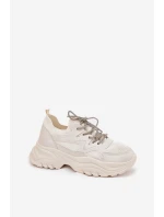 Dámské tenisky na platformě s ozdobným šněrováním béžové model 21690416 - Boto