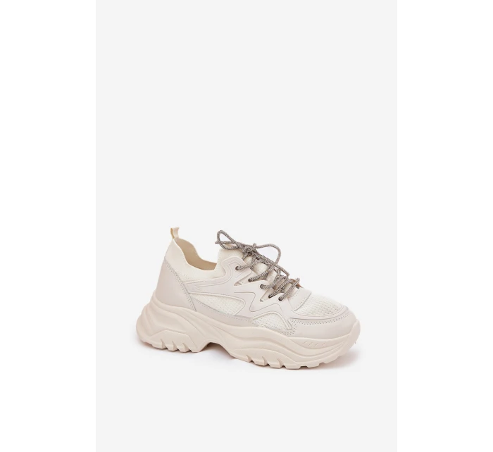 Dámské tenisky na platformě s ozdobným šněrováním béžové model 21690416 - Boto