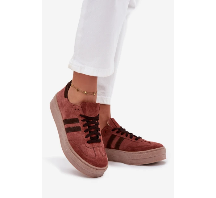 Zazoo N1068S2 Damskie Zamszowe Sneakersy Na Platformie Brązowe