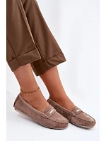 Dámské ploché Mokasíny z přírodního semiše model 22101284 Hnědé - S.Barski