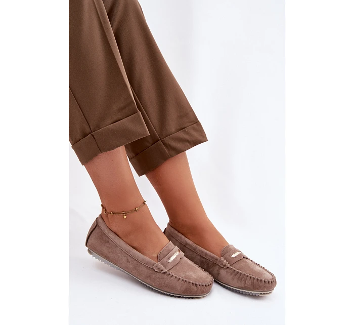 Dámské ploché Mokasíny z přírodního semiše model 22101284 Hnědé - S.Barski