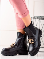 Dámske značkové členkové topánky čierne s plochým podpätkom