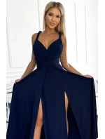 509-1 Elegantné dlhé šaty s viacerými viazankami - ZELENÉ