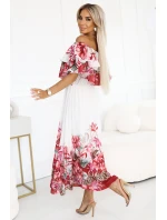 Dlouhé letní španělské šaty s červeným květinovým model 21176213 - numoco basic Dlouhé letní španělské šaty s červeným květinovým model 21176213 - numoco basic