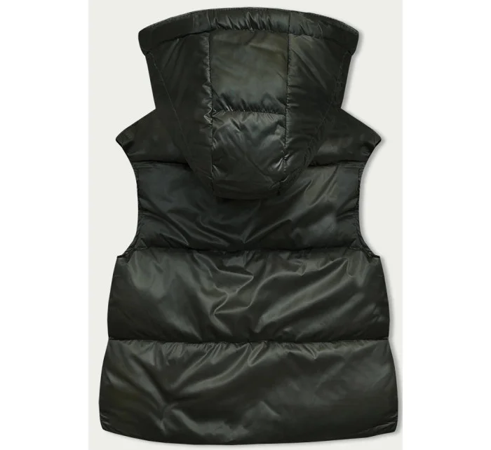 Krátká dámská vesta v khaki barvě s kapucí model 18857339 - S'WEST