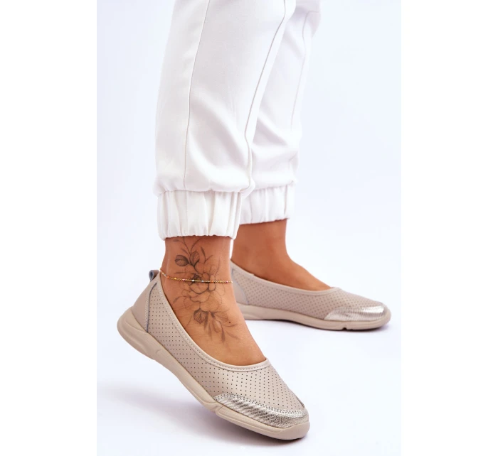 Kožené dámské prolamované baleríny Béžová model 21616489 - EVENTO