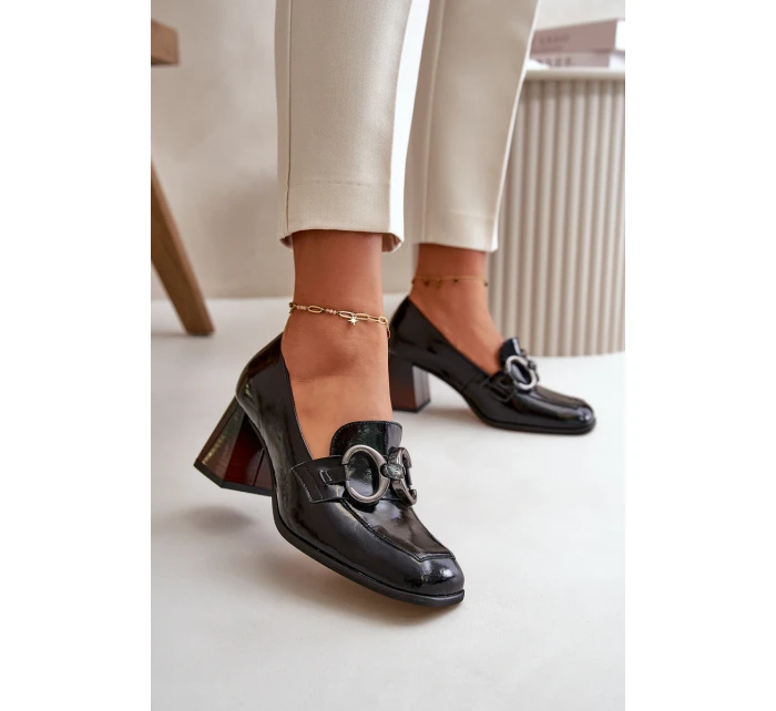 Skórzane Czółenka Z Ozdobą Czarne Laura Messi 2845