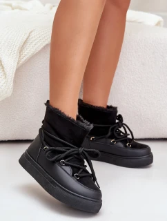 Śniegowce Damskie Na Platformie Ocieplane Futerkiem Czarne Aziara