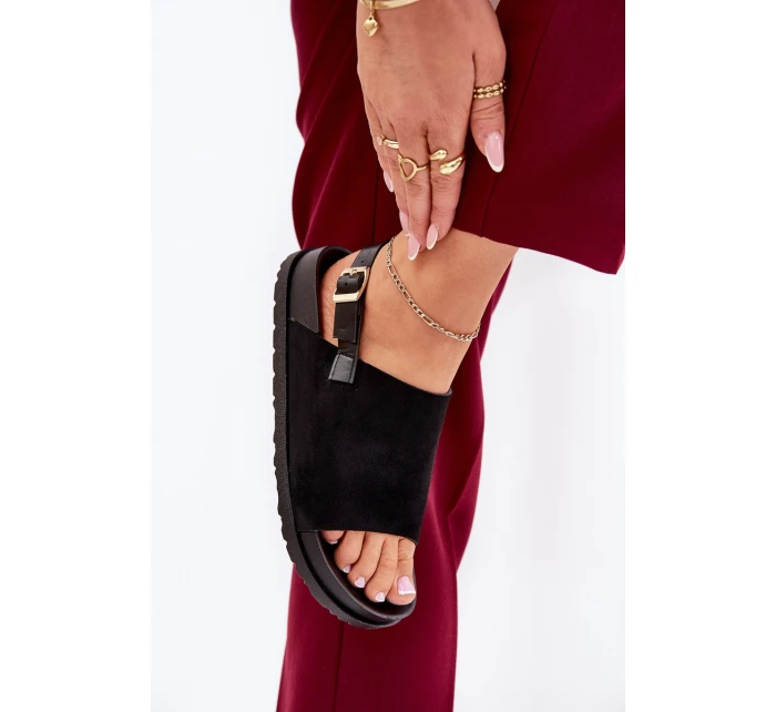 Sandały Damskie Z Eko Zamszu Na Platformie Czarne Migola