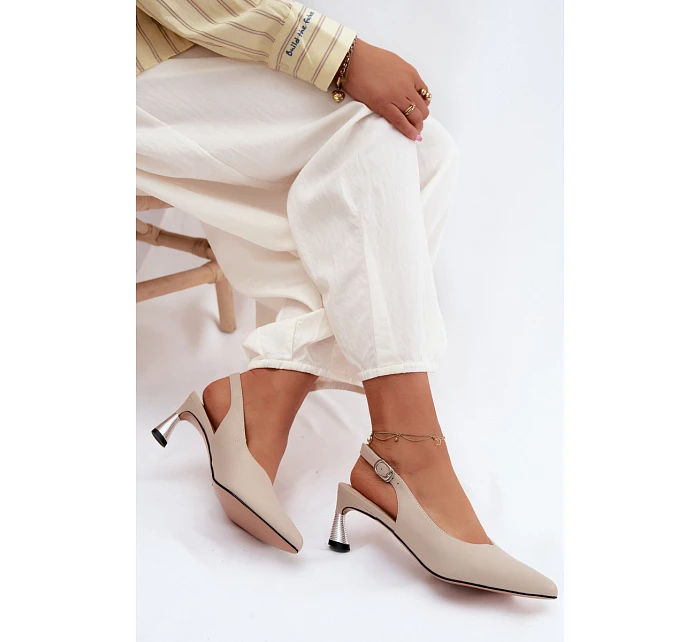 Kožené dámské sandály na podpatku Vinceza 66922 Béžové