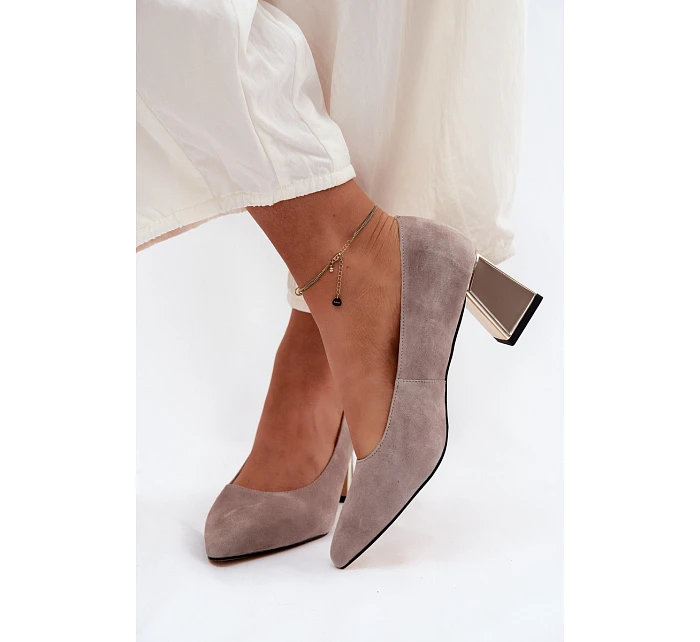 Lodičky z přírodního semiše na podpatku Vinceza Béžové