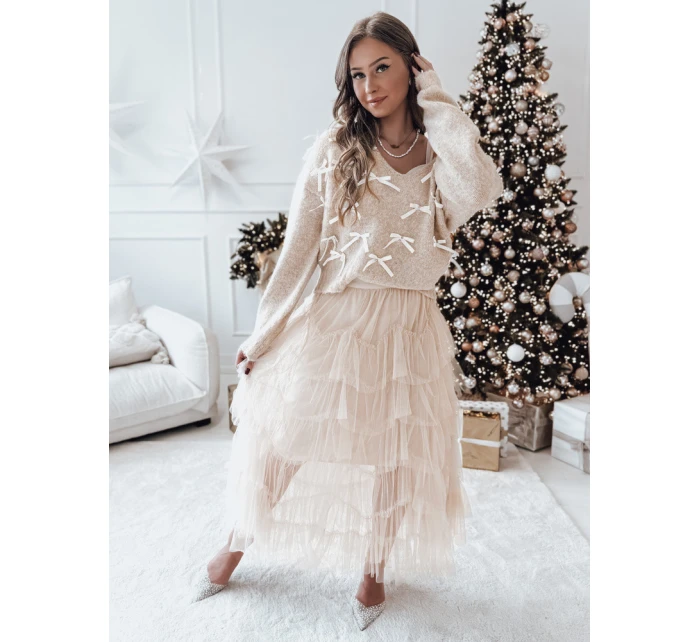 RIBBLOOM dámsky sveter s mašľami tmavobéžový FashionStreet MY2359