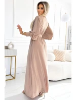 536-2 FIORELLA Dlhé šaty so širokým pásom a výstrihom - BEACH