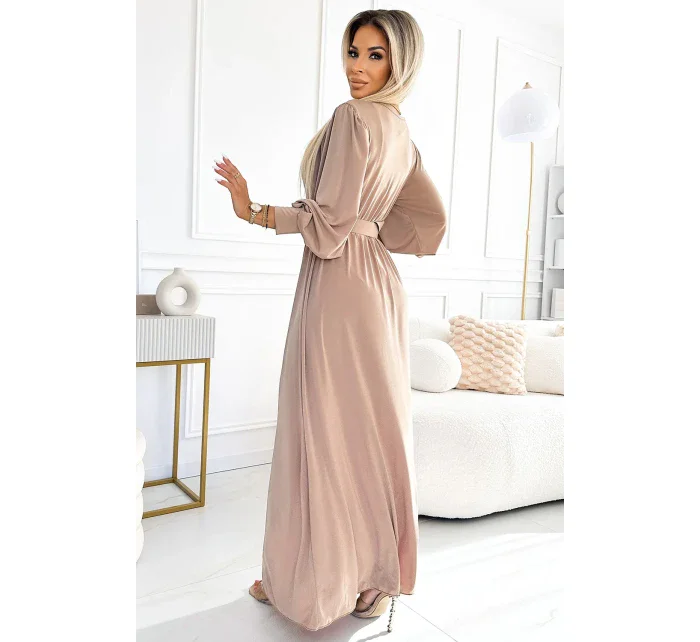 536-2 FIORELLA Dlhé šaty so širokým pásom a výstrihom - BEACH