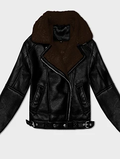 Dámska prechodná kožená bunda s umelou kožušinou J Style Black and Brown (11Z8267)