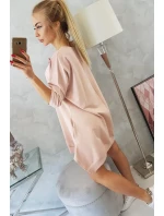 Šaty s potlačou a rozšíreným spodným dielom tmavo púdrovo ružové