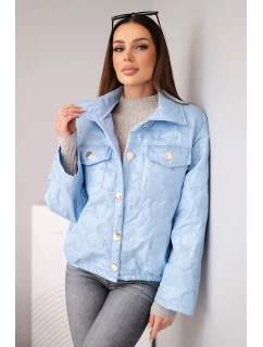 Dámská jarní prošívaná bunda s květinovým vzorem modrá