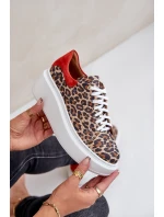 Skórzane Sneakersy Na Platformie W Panterkę Zazoo 3346 Brązowo-Czerwone