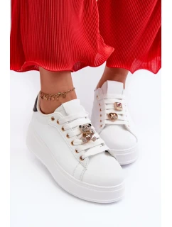 Dámske tenisky na platforme s medvedíkom, biele Moanda