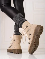 Módne hnedé dámske snehové topánky bez podpätku Módne hnedé dámske snehové topánky bez podpätku