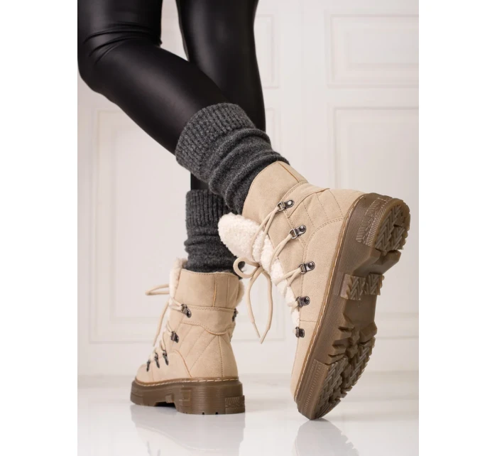 Módne hnedé dámske snehové topánky bez podpätku Módne hnedé dámske snehové topánky bez podpätku