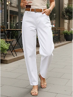 Dámske baggy džínsy s opaskom biele FashionStreet UY2930