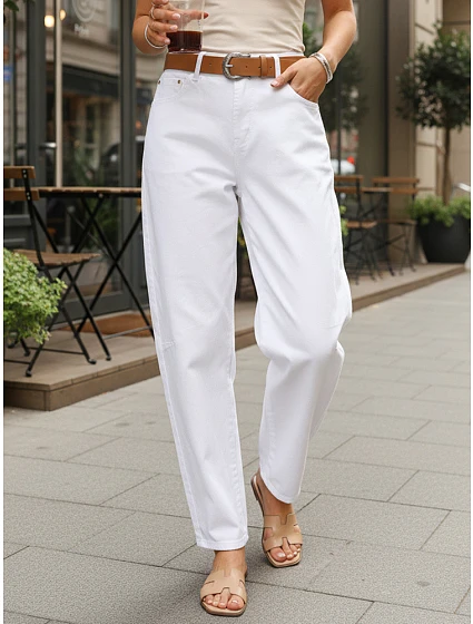 Dámske baggy džínsy s opaskom biele FashionStreet UY2930