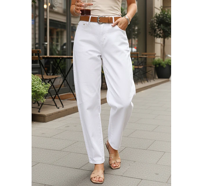 Dámske baggy džínsy s opaskom biele FashionStreet UY2930
