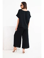 Dámska viskózna blúzka s krátkym rukávom a široké nohavice čierna