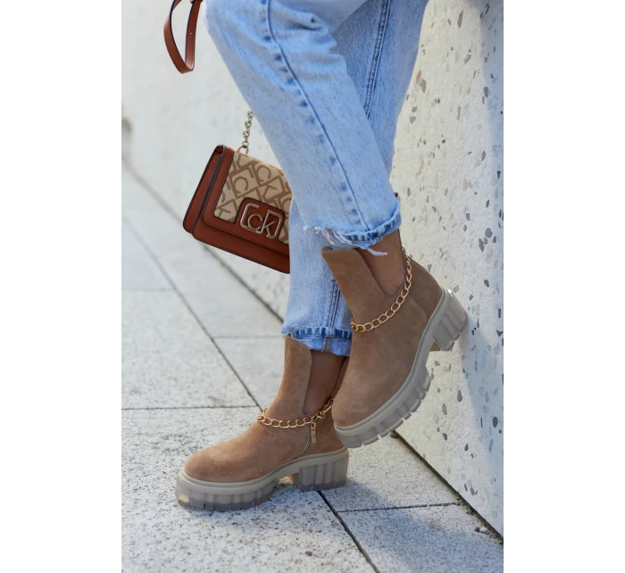 Modne Zamszowe Botki Z Wycięciem Camel Lemar Forget Me