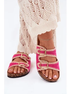 Szydełkowe Klapki Damskie Ze Złotymi Klamrami Fuksja Fenira