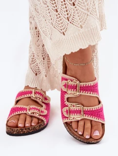 Szydełkowe Klapki Damskie Ze Złotymi Klamrami Fuksja Fenira