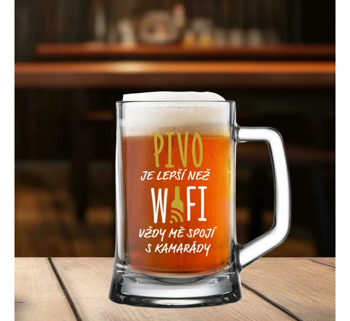 PIVO - LEPŠÍ NEŽ WI-FI, VŽDY MĚ SPOJÍ S KAMARÁDY - pivní sklenice 0,5 l