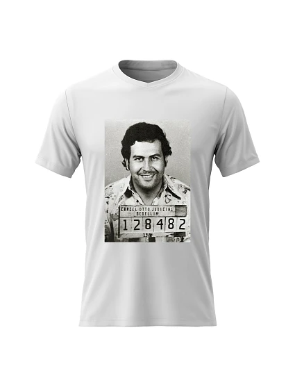 Dámske bavlnené tričko s potlačou - PABLO ESCOBAR - biele Dámske bavlnené tričko s potlačou - PABLO ESCOBAR - biele