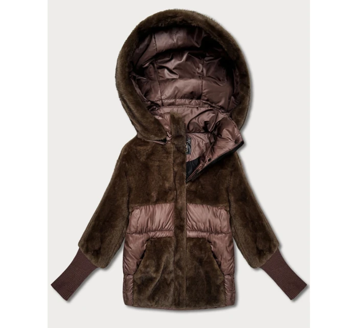 Dámska zimná bunda s kapucňou Goodlookin hnedá (LD-5562)