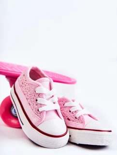 Dziecięce Trampki Z Koronką Różowe Roly-Poly