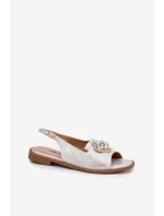 Sandały Damskie Na Płaskim Obcasie Z Ozdobnym Detalem S.Barski KV51-080 Srebrne